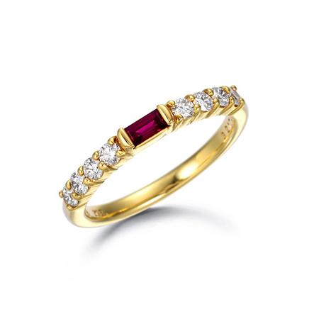 SUWA 18K Yellow Gold Baguette Ruby and Diamond Anniversary Band